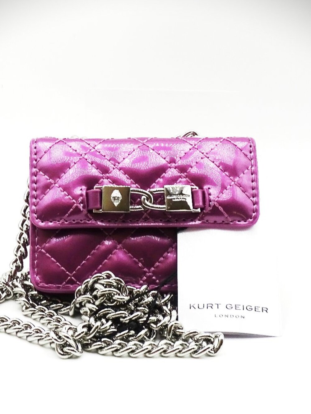 KURT GEIGER Micro Kingsley Quilted Viola Metallic Color Leather Crossbody Bag